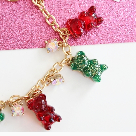 NWT Betsey Johnson Christmas Red & Green Gummy Bears Bracelet - Picture 2 of 4